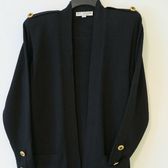 Vintage ST. JOHN SEPARATES Black Santana Knit Gold Button Cardigan Size P - Picture 2 of 9